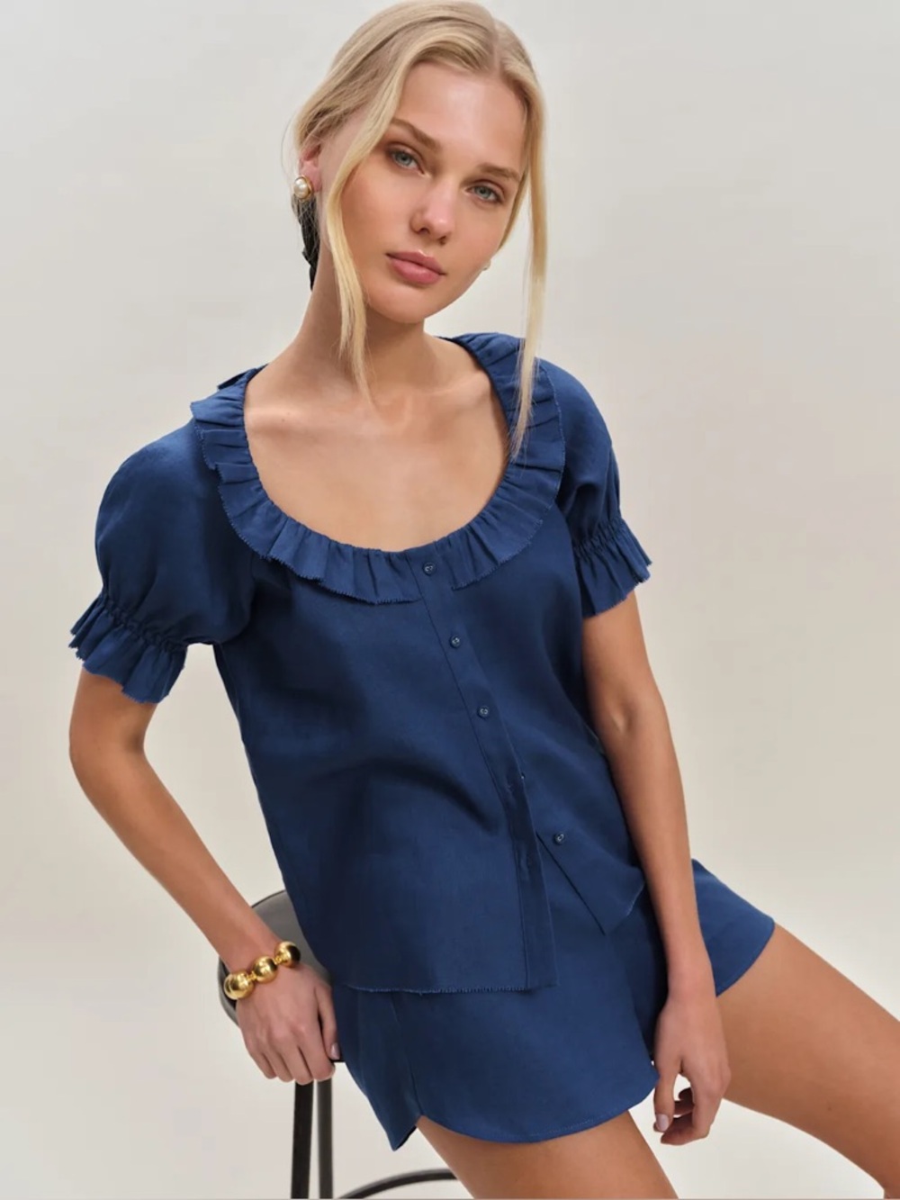 NWT Reformation Sierra Linen Top size small french blue